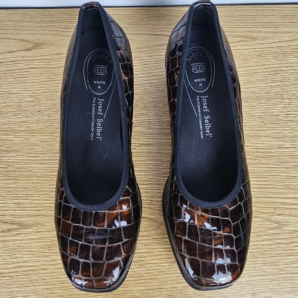 Josef Seibel Brown Bronze Croc Embossed Leather Comfort Loafer EU 39H /US 8-8.5W - Picture 4 of 13